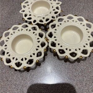 Lenox Ivory Ceramic Tea Light Holders with Gold Accent (Set of 3)
